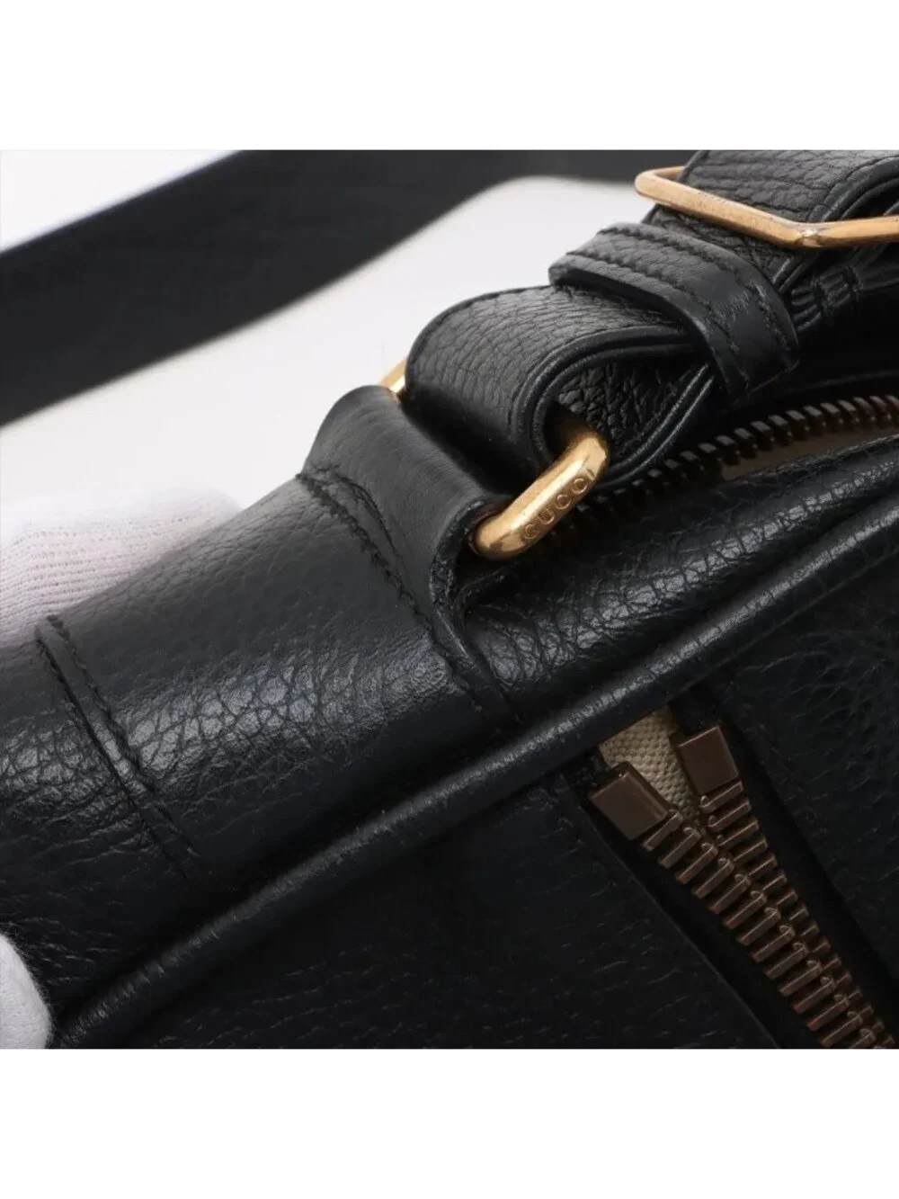 Gucci Print Leather Shoulder Bag Crossbody Messenger Black